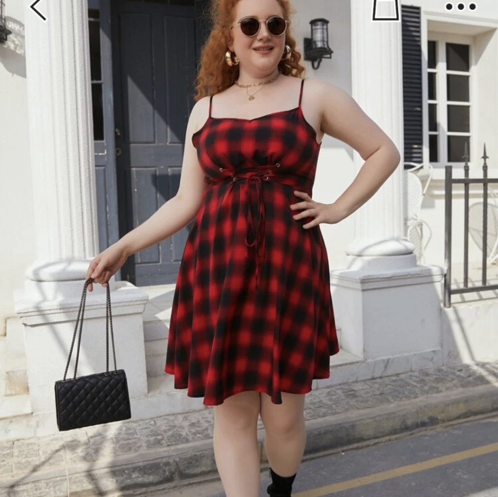Red plaid lace up Shein dress size 3x